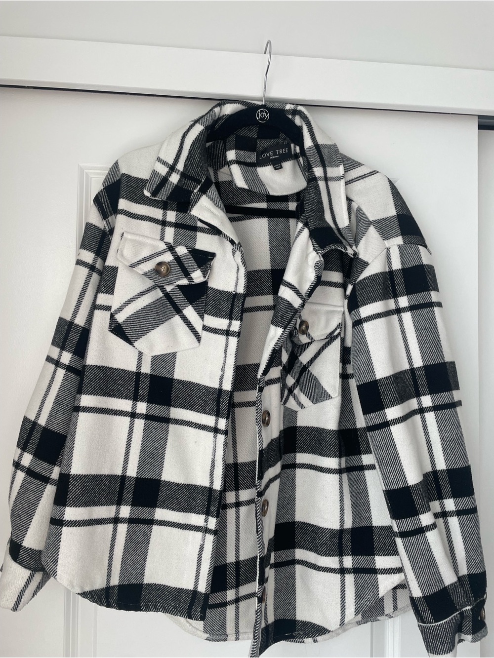 Love Tree Black & White Plaid Utility Jacket